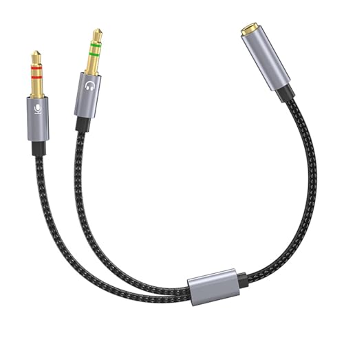 3.5mm Sound and Microphones Splitter Cable, Braided Adapter Female to 2 Male for, Gaming Headsets, Laptop Mobile Headsets to Adapter