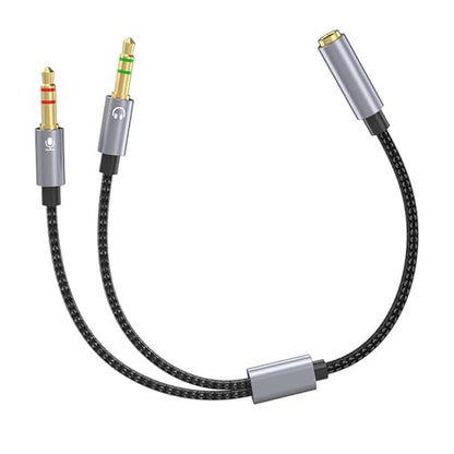 3.5mm Sound and Microphones Splitter Cable, Braided Adapter Female to 2 Male for, Gaming Headsets, Laptop Mobile Headsets to Adapter
