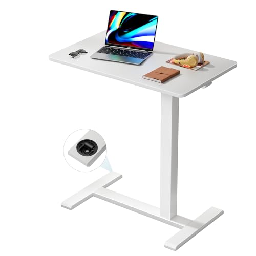 Medical Adjustable Overbed Bedside Table with Wheels, Rolling Laptop Table, Mobile Standing Desk for Home and Hospital, White - color: White