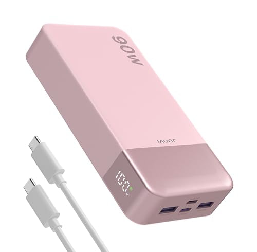 JUOVI Laptop Power Bank 20000mAh 90W USB C Portable Charger Fast Charging 4-Port(2C+2A) External Battery Pack for MacBook Laptop iPad iPhone Samsung Steam Deck, Perfect for Travel & Business - color: Pink