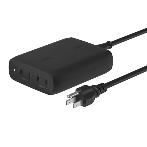 Belkin 200W 4-Port GaN USB C Charger Block, Fast Charging for MacBook | Multi-Port PD 3.1 Charger, 5ft Power Cord, iPhone 17, Air, iPad, Samsung Galaxy S26, Google Pixel 10 - color: Black