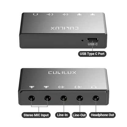 CB5 USB Audio Interface for Recording, Streaming, Podcasting, USB to 3.5mm Sound Card with Stereo Microphone Input, Line-In, Line-Out & Headphone Jack for Monitors, Support Windows & Mac OS