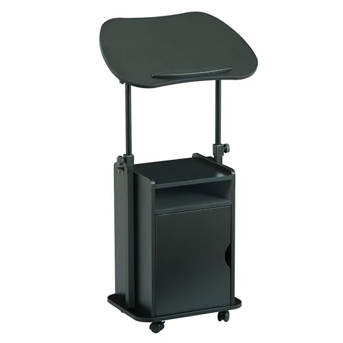 Techni Mobili Adjustable Laptop Cart w/Storage, Rolling Mobile Desk, Black | Adjustable laptop cart with storage cabinet, shelf, locking wheels, sit‑stand height for home office, bedside, classroom - color: Black