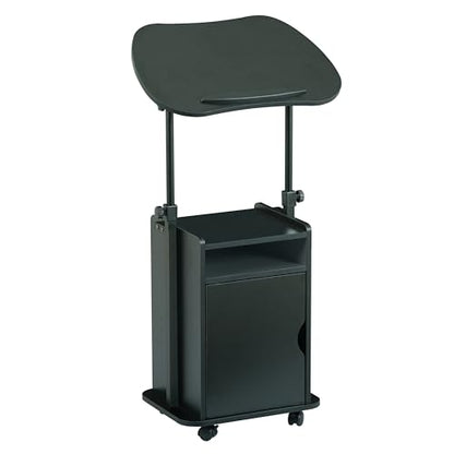 Techni Mobili Adjustable Laptop Cart w/Storage, Rolling Mobile Desk, Black | Adjustable laptop cart with storage cabinet, shelf, locking wheels, sit‑stand height for home office, bedside, classroom - color: Black