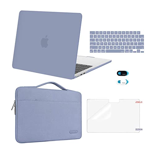 MOSISO Compatible with MacBook Air 13 inch Case M5 2026 M4 2025 M3 M2 2024-2022 A3449 A3240 A3113 A2681,Hard Shell&Sleeve Bag&Keyboard Skin&Webcam Cover&ScreenFilm for MacBook Air 13.6, Lavender Gray - color: Lavender Gray