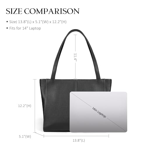 befen Genuine Leather Tote Bag for Women Work Travel Leather Purse Handbags | Real Leather, Padded 14" Laptop Compartment, Multi-Pockets, Zipper, Tote Bag for Daily - color: Black
