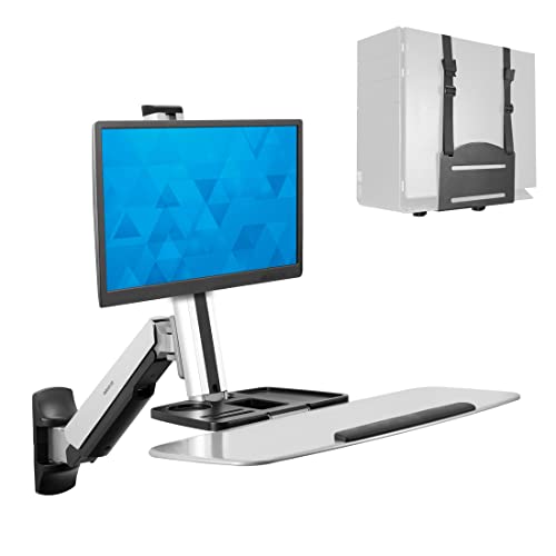 Mount-It! Wall Mounted Sit-Stand Single Monitor Workstation with Gas Spring Arm, Keyboard Tray & CPU Holder, 19.9” Height Adjustment, 41” Extension, VESA 75x75 100x100, MI-7905