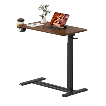 28'' Medical Overbed Bedside Table with Wheels,Rolling Table | 28''x16'' Mahogany Pneumatic Tilting Desktop,Overbed Bedside Table with Hidden Casters for Hospital Use - color: Mahogany, size: Small