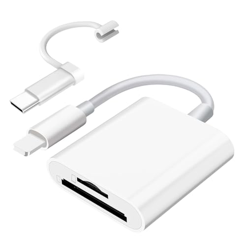 SD Card Reader for iPhone iPad Camera with USB C, Dual Card Slot Memory Card Reader Supports SD and TF Card Trail Camera Viewer SD Card Adapter Portable Micro SD Card Reader No App Plug and Play - color: Pearl White