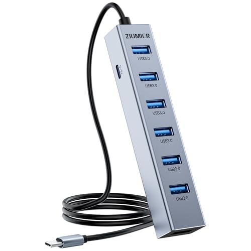 USB C HUB,7 Port USB C to USB Hub,Aluminum Alloy USB 3.0 Data Port | 5Gbps USB Splitter Compatible for Laptop, MacBook, iPad, Surface Pro, XPS