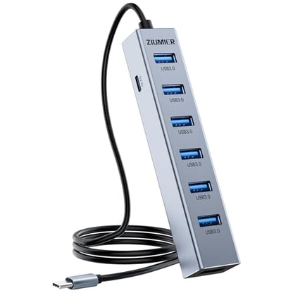 USB C HUB,7 Port USB C to USB Hub,Aluminum Alloy USB 3.0 Data Port | 5Gbps USB Splitter Compatible for Laptop, MacBook, iPad, Surface Pro, XPS