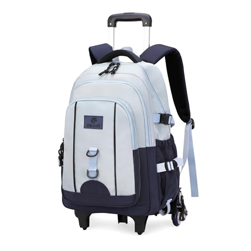 Boys Backpack with 6 Wheels for School Kids, Rolling Backpack for Boys Elementary Middle School Bags on Wheels, Blue - color: 6 Wheels-blue