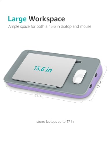 Istudyniture Lap Desk | Portable Laptop Desk & Stand – Fits Up to 17 inch – Washable Cushion, Built-in Phone Holder – for Bed, Couch, Sofa, Floor – Writing, Reading, Home Office – Large, Purple - color: Purple
