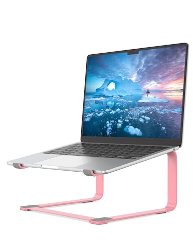 SOUNDANCE Laptop Stand for Desk, Ergonomic Metal Computer Riser for 12-17.3 Inch Laptops, Heavy Duty Stable Desktop Holder, Improves Eye Level & Workspace Organization, Pink - color: Pink