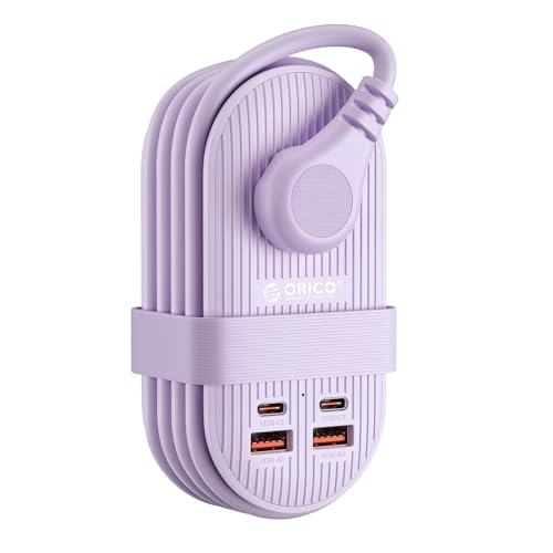 ORICO 45W Power Strip for iPhone 17 and Galaxy S25, 7 in 1 Charging Station with 3AC, 2 USB-A, 2 USB-C, 4ft Thin Extension Cord, Flat Plug Fashion Essential for Cruise Ship/Travel/Home/Dorm- TK45 - color: Purple, size: USB MAX 45W