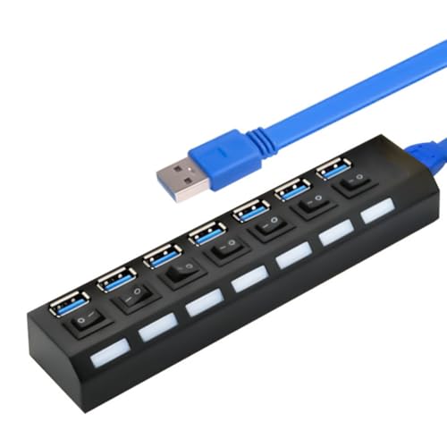 USB Hubs 7 Port USB Hubs Expander USB3.0 2.0 Data Port Adapter Individual Switches Splitter for Laptop Extender
