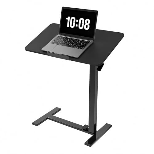 DUMOS Mobile Standing Desk, Bedside Table, Overbed Table | Adjustable Pneumatic Lift, Hidden Wheels, Portable Computer Cart, Bed Couch Office Sofa, Black - color: Ink
