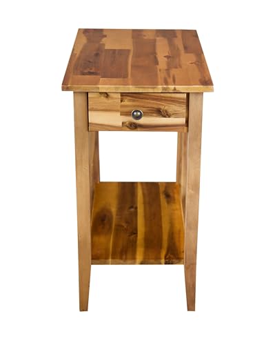 2-Tier Solid Acacia Recliner Table w/Drawer (Natural) - color: Natural