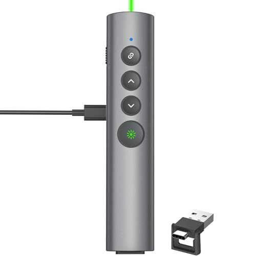 Rechargeable Green Laser Pointer for Presentation, Clicker for PowerPoint Presentations, USB-C/A Power Point Clicker, Wireless Presenter Remote for Computer/Mac/PPT/Google Slide Advancer - style: Metal 02 Green Laser