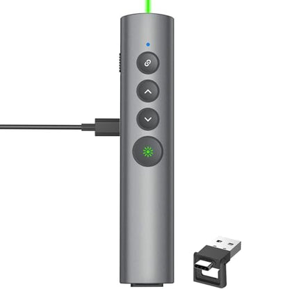 Rechargeable Green Laser Pointer for Presentation, Clicker for PowerPoint Presentations, USB-C/A Power Point Clicker, Wireless Presenter Remote for Computer/Mac/PPT/Google Slide Advancer - style: Metal 02 Green Laser