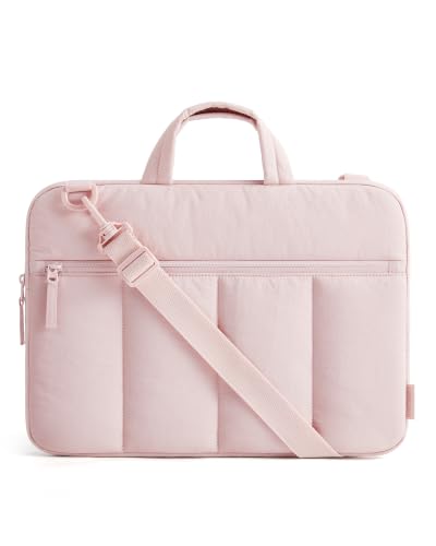 BAGSMART 15.6 Inch Laptop Sleeve with Handle and Accessory Pocket for Work | Quilted Laptop Bag for Women with Shoulder Strap, Compatible with M5 MacBook Pro 16, HP, Dell, Lenovo, ASUS for College - color: Baby Pink, size: 15.6 inch