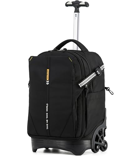 NEW TILAMI 18 Inch Expandable Rolling Backpack Stair-Climbing for School | 6-Wheel Stair-Climbing Girls Boys Carry-on Suitcase 15.6 Laptop Sleeve Water-Resistant Adjustable Handle Wheel Travel Camping - color: Black