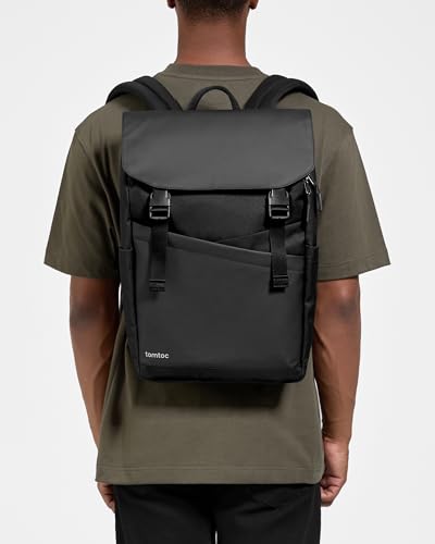 tomtoc Flap Laptop Backpack with Padded Compartment for Work, Travel, 18L | Lightweight, Water-Resistant Casual College Daypack, Slim Durable Work-pack Rucksack for 13"-16" MacBook Laptop, Essentials