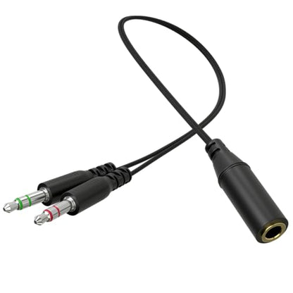 3.5 mm Headphone Jack to Two Microphone and Headphone 3.5 mm AUX Audio Cable Splitter, Smartphone Headset to PC Adapter, Black