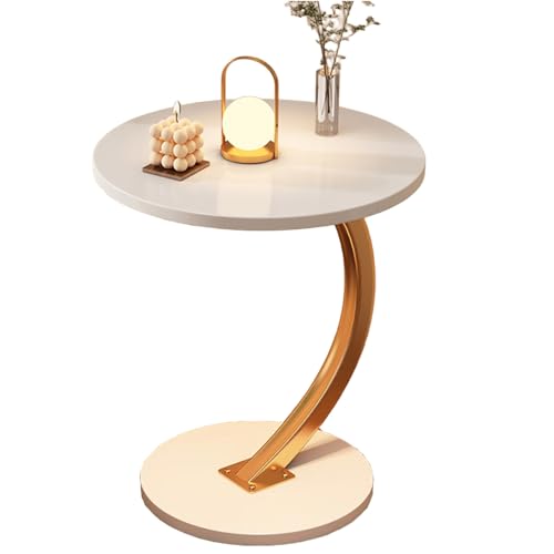 Round Side Tables Living Room Wood Carbon Steel Engineering Structure Sofa Side Table Space-Saving Side Tables Bedroom for Living Room Bedroom(White) - color: White