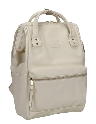 Kah&Kee Leather Laptop Backpack for Women 16 inch Teacher Work Travel Bag | Premium water-resistant PU leather. Fits 15.6″ & 16″ laptops. Anti-theft pocket, luggage strap. Ideal for daily commute. - color: Ivory, size: Large