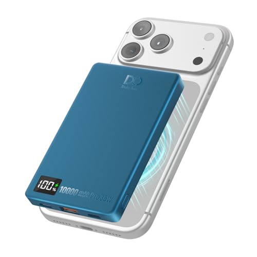 PD 35W Magnetic Power Bank 10000mAh, Fast Charging Portable Charger, Cyan | with Smart Digital Display, Slim Wireless Battery Pack for iPhone 17/16/15/14/13/12, Samsung & Android, Charge 4 Devices - color: Cyan