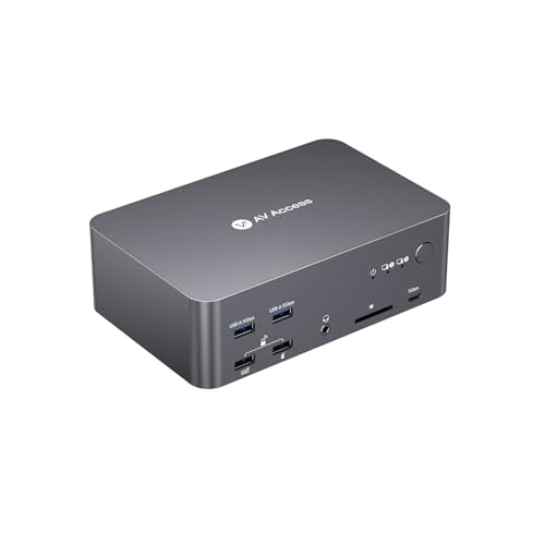 AV Access 8K KVM Switch 3 Monitors 2 Computers, 5 USB Ports, KVM Docking Station Triple Monitor 8K@60Hz/4K@165/144Hz, 2K@144Hz, SD, Audio, Gigabit LAN for Dell HP Desktop with HDMI & DisplayPort - size: D23i