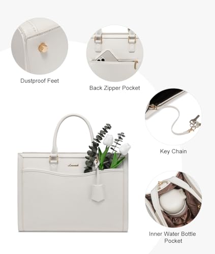 LOVEVOOK Laptop Tote Bag for Women, Leather Office Work Bag Briefcase fit for 15.6 inch Laptop, Large Teacher Computer Bag Handbag,2pcs Set Leather/Beige | PU Leather Business Briefcase Teacher Travel College Bag Handbag fit for 15.6 inch Laptop, Office P