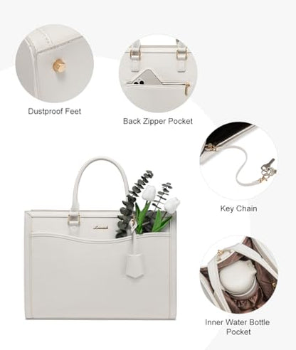 LOVEVOOK Laptop Tote Bag for Women, Leather Office Work Bag Briefcase fit for 15.6 inch Laptop, Large Teacher Computer Bag Handbag,2pcs Set Leather/Beige | PU Leather Business Briefcase Teacher Travel College Bag Handbag fit for 15.6 inch Laptop, Office P