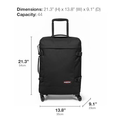 EASTPAK TRANS4 S – 44L Small Cabin Wheeled Luggage, Two Compartments, TSA Lock, 360° Spinner Wheels, and Telescopic Handle, Black - color: Black, size: 44 Liter Carry On