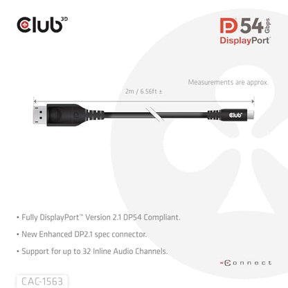 Club 3D CAC-1563 USB Type C Cable to min DP 2.1 Bi-Directional VESA DP54 Certified Cable M/M 2m/6.56ft