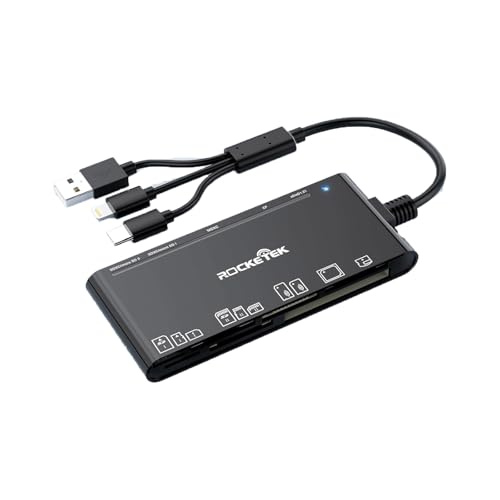 USB 3.0 Multi Card Reader for SD, Micro SD, CF & XD Cards | 7-Slot Memory Card Reader with USB-C, USB-A and Lightning, 5Gbps Transfer for iPhone, iPad, MacBook and PC - color: CR324-R
