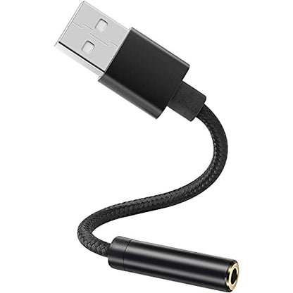 USB to 3.5mm Jack Audio Adapter, USB to Headphone Jack Adapter Cable with TRRS 4-Pole Mic-Supported, External Stereo Sound Card for Headphone, Mac, PS4, PC, Laptop, Desktops