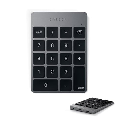 Satechi Slim Aluminum Bluetooth Keypad, Wireless Number Pad with 18 Keys, USB-C Rechargeable Numpad, External Number Pad for MacBook, iMac, iPad, PC, and Laptops, Space Gray - color: Space Gray, size: USB-C