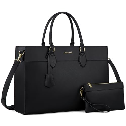 LOVEVOOK Laptop Bag for Women, Waterproof Leather Laptop Tote Bag, Large Professional Work Bag Purse & Business Computer Briefcase for Office, Teacher, Gifts, Black - color: Black, size: 17.3 Inch