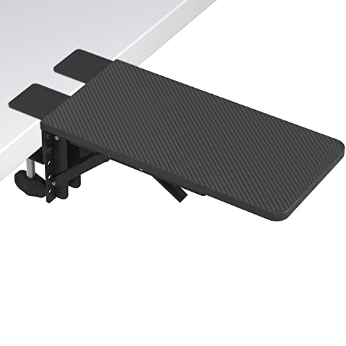 BONTEC Desk Extender Tray, 11.8"x5.9" Table Mount Arm Wrist Rest Shelf, 90°Foldable Elbow Support, Clamp on Computer Arm Rest for Desk, Office & Home Use, Durable & Easy to Install, Black Carbon Fiber - color: Black Carbon Fiber, size: 11.8"*5.9"(30cm*15c