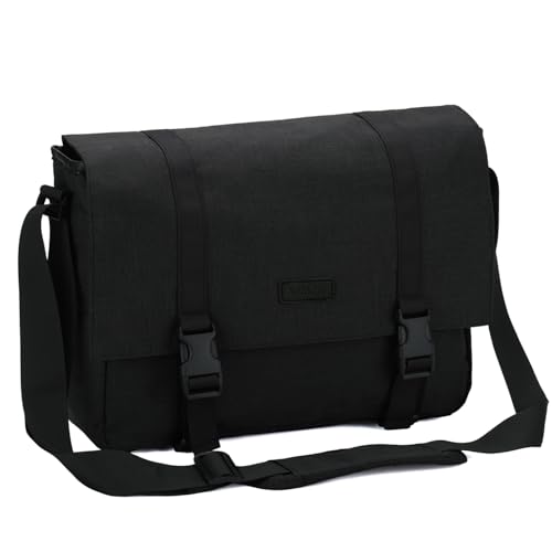 VASCHY Messenger Bag,Water Resistant Casual Lightweight Slim Crossbody Shoulder Bag for Men Women Work School for 14in Laptop - color: Black