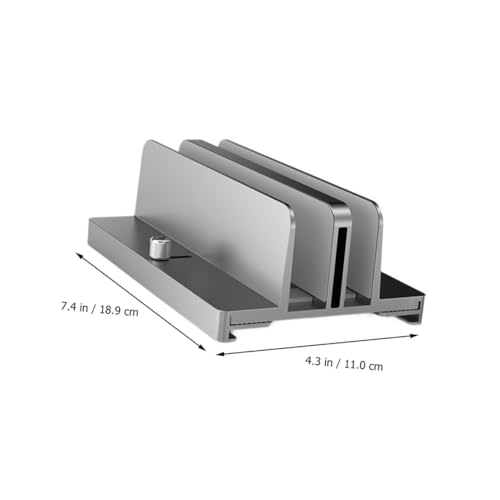 Aluminum Alloy Vertical Laptop Stand with Adjustable Dual Slots, Notebook Mount Base for Space-Saving Desk Organization, Gray Tablet Vertical Holder for Office and Home Use