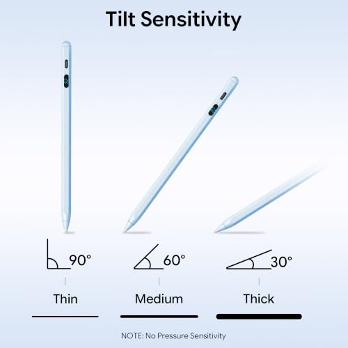 LED Battery Display Stylus Pen, Fast Charging Active Digital Pencil for iPad iPhone Samsung Android Tablets, Low Latency & Tilt Sensitivity for Note Taking/Drawing, No Bluetooth Needed (Blue) - color: Blue