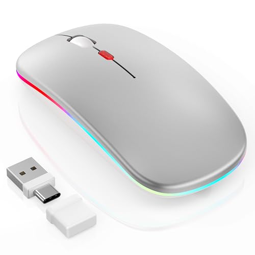 Gizdot-R1 LED Mouse for MacBook Air/iPad/Laptop, Silver | MacBook Air/iPad/Laptop Compatible, Silent Mouse with USB-C, Built-in Mouse Jiggler, 4-Mode - color: Silver