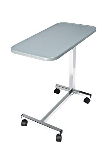 Lumex Modern Overbed Table with Wheels – Height Adjustable Bedside Table for Home or Hospital Use, Grey - color: Grey