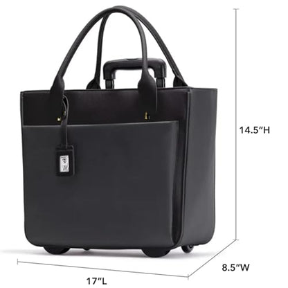 FRANCINE Women's Roller Laptop Tote Bag 17 Inch – Rolling Laptop Tote for Women, Laptop Roller Bag with Trolley Handle (Black) - color: Black