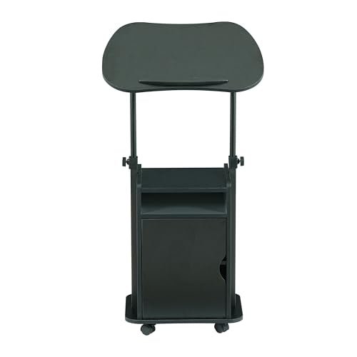 Techni Mobili Adjustable Laptop Cart w/Storage, Rolling Mobile Desk, Black | Adjustable laptop cart with storage cabinet, shelf, locking wheels, sit‑stand height for home office, bedside, classroom - color: Black
