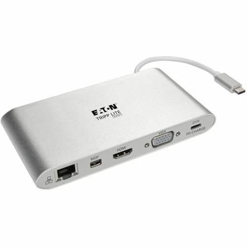 Tripp Lite USB-C Docking Station for Dual Monitors, 4K @ 30 Hz HDMI, Mini DisplayPort mDP, VGA, Gigabit Ethernet, Memory Card, 3.5mm Audio, 100W USB-C PD Charging, 3-Year Warranty (U442-DOCK1)