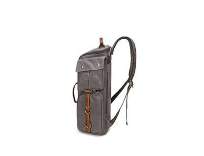 Heavy-Duty Waxed Canvas Backpack for Men, 17 Inch Laptop Rucksack with Genuine Leather, Multi-Pocket Travel Bag for Work, Hiking, and Camping - color: Grey